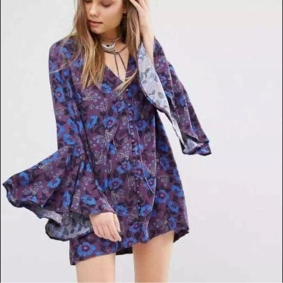 Free People Magic Mystery Tunic Floral Bell Sleeve Blouse - Picture 1 of 10